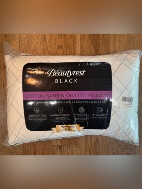 BEAUTYREST BLACK 2pk Luxurious Cotton Sateen‎ Down Alternative Pillows